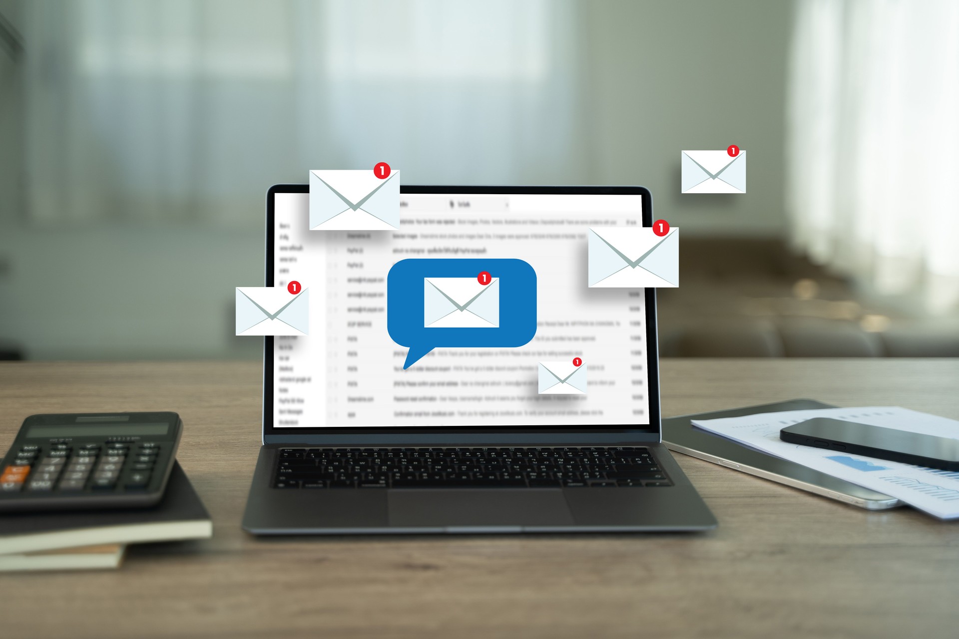 Mann liest E-Mail auf Smartphone E-Mail-Posteingang und E-Mail mit Laptop auf Internet Informationen aus Spam-Mail